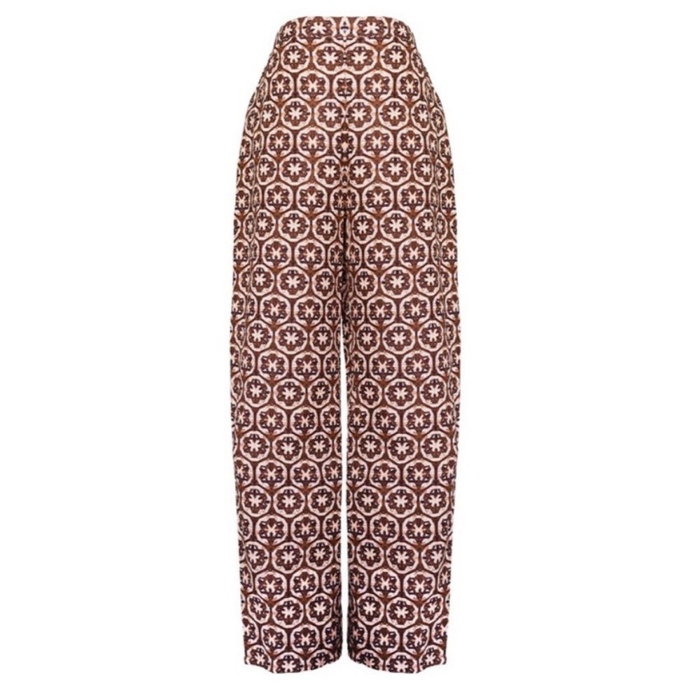 Mason's Daughter NWT Lattice Pants Size Small Brown Print Linen Cotton Boho